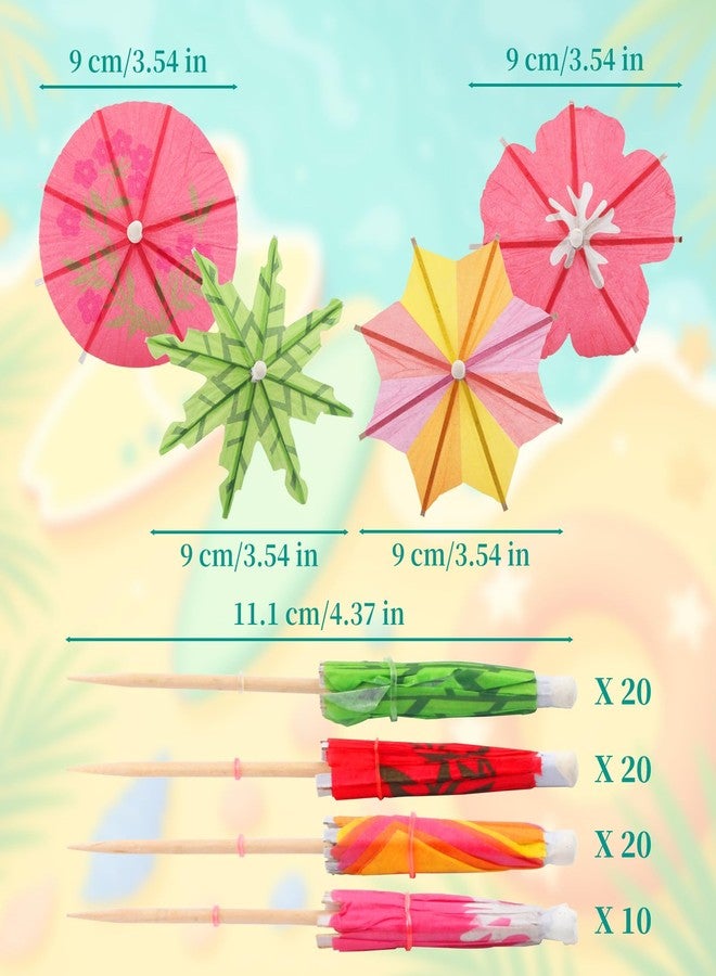 Notoke [4 Styles] Cocktail Drink Umbrellas Picks Toothpicks - 70PCS Colorful Variations Cocktail Picks with Wooden Sticks | Mini Paper Parasols for Tiki Luau & Hawaiian Party Decorations Beverage Garnish - Image 2